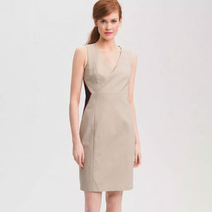 Tahari Tan Orange Black Colorblock V Neck Sleeveless Dress size 2